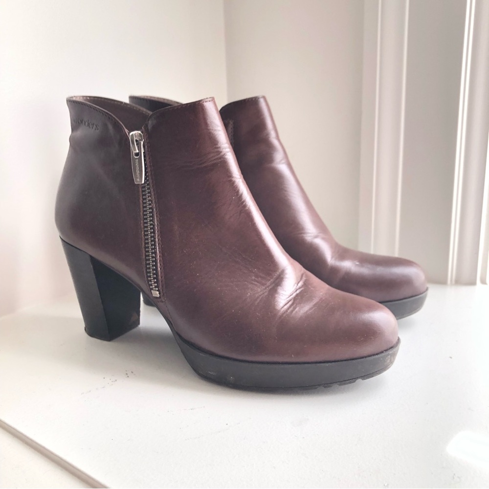 WONDERS Leather Heel Booties Brown Made in Spain